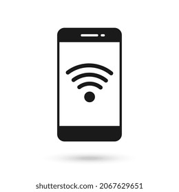 Mobile phone flat design with wireless signal icon.