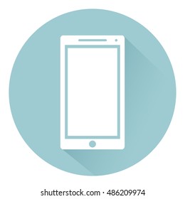 Mobile phone flat gadget device style icon with shadow on background, vector illustration