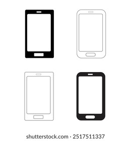 The mobile phone flat icon is coloured in a circle with different styles. Smartphone icon in black color, colour and stroke style for visiting card designing - Vector Icon