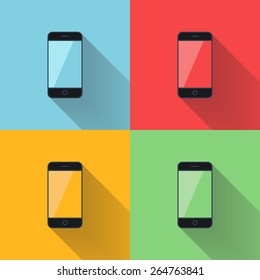 Mobile phone flat icon with long shadow vector illustration.