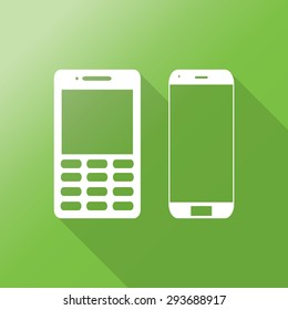 mobile phone flat icon with long shadow.