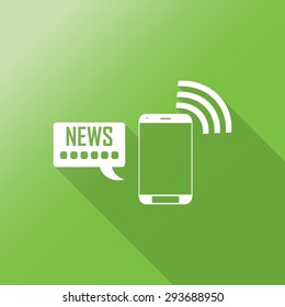 mobile phone flat icon with long shadow.