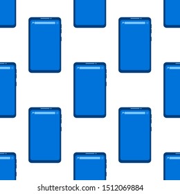 Mobile phone flat icon seamless pattern. Smartphone symbol backdrop. Simple vector endless illustration on white background