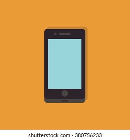 Mobile phone. Phone flat icon. Mobile phone with shadow on a orange background. Smart phone icon