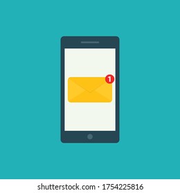 teléfono móvil plano con envoltura de correo electrónico dispositivo inteligente vector de señal plana 