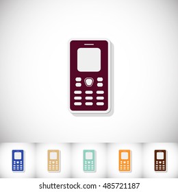 Mobile phone. Flat sticker with shadow on white background. Vector illustration