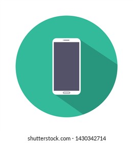 Mobile phone flat style icon isolated with shadow on a green background, vector illustration of a stylish for web design
