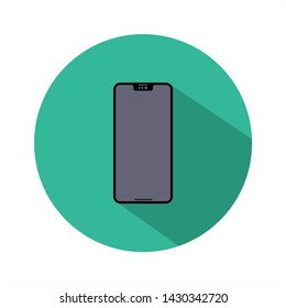 Mobile phone flat style icon isolated with shadow on a green background, vector illustration of a stylish for web design
