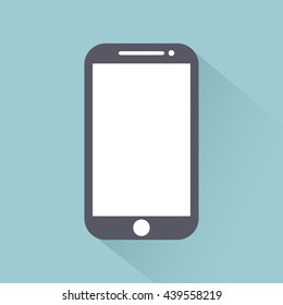 Mobile phone flat style icon with shadow isolated on light background, vector illustration for web design