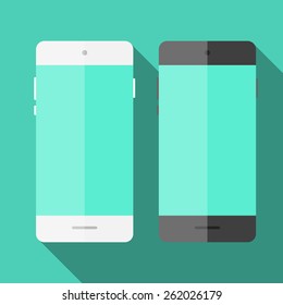 Mobile phone in flat style with long shadows. Vector kit.