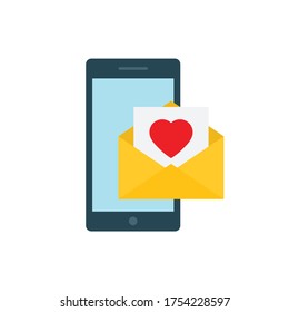 mobile phone flat vector envelope with heart flat vector. mail symbol love sign 
