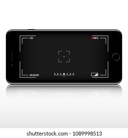 Mobile phone with focusing screen of the camera. Viewfinder focusing screen vector illustration.