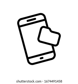 Mobile phone and folred, file explorer, outline design. Black icon on white background