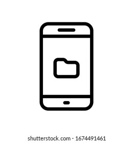 Teléfono móvil y plegado, explorador de archivos, diseño de esquema. Icono negro sobre fondo blanco