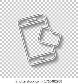 Mobile phone and folred, file explorer, outline design. White outline sign with shadow on transparent background