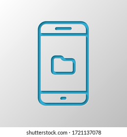 Mobile phone and folred, file explorer, outline design. Paper design. Cutted symbol with shadow