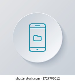 Mobile phone and folred, file explorer, outline design. Cut circle with gray and blue layers. Paper style
