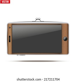 mobile phone in the form of a wallet. Electronic purse and Payment system and mobile technology. Vector Illustration isolated on white background.