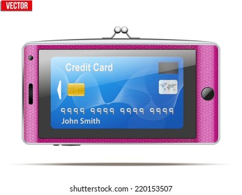 mobile phone in the form of a wallet. Electronic purse and Payment system and mobile technology. Vector Illustration isolated on white background.