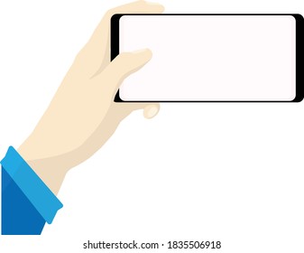 Mobile phone frame with a blank display of isolated templates. Vector concept of a mobile device with a hand.