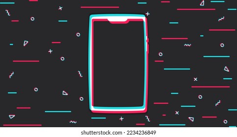 Mobile phone frame. Modern gadget. Glitch background. Vector illustration