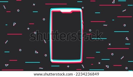 Mobile phone frame. Modern gadget. Glitch background. Vector illustration