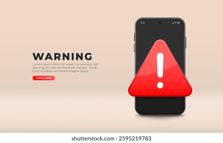 Mobile phone fraud or malfunction warning banner, vector illustration. Protecting your device from threats. Smartphone with red warning sign.