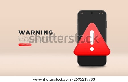 Mobile phone fraud or malfunction warning banner, vector illustration. Protecting your device from threats. Smartphone with red warning sign.