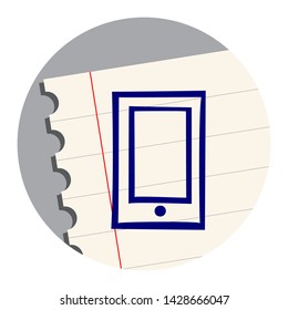 Mobile Phone Free Hand Icon on a Notebook Sheet