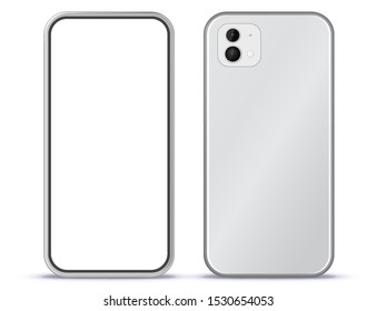 Mobile Phone Front and Back View Vector Illustration With White Screen svg