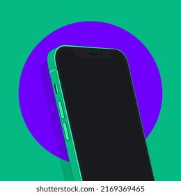 Fondo blanco del diseño frontal del teléfono móvil. Aqua, color púrpura
ilustración vectorial.