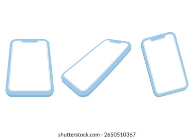 Vista frontal, lateral y angular del teléfono móvil. Estilo plano sobre fondo blanco. Diseñado con colores sencillos y modernos. Para diseño, App, Sitio web, Anuncio, publicidad, digital. Ilustración vectorial de iconos.