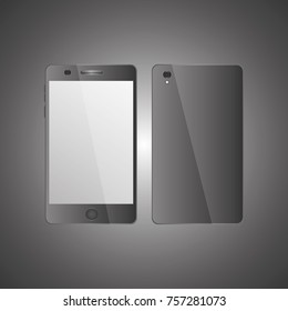 mobile phone front view and back side with shadows on gray background