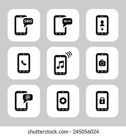 Mobile phone functions vector icons set