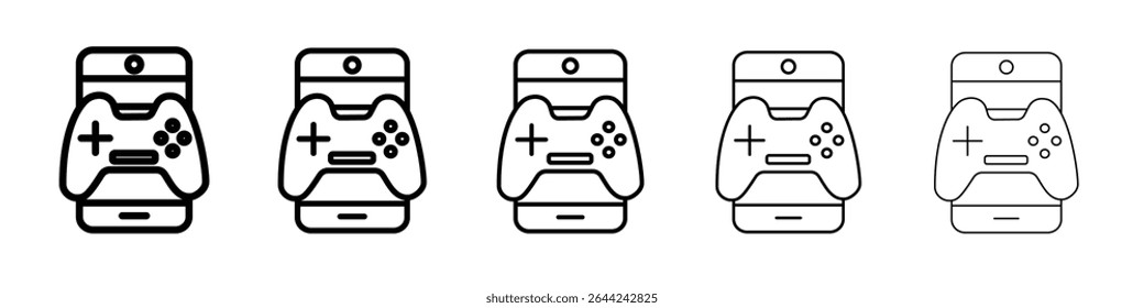 mobile phone game icon thin outline logo mark set