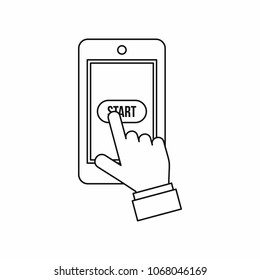 Mobile phone game start icon in outline style isolated on white background