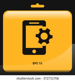 mobile phone with gear icon. settings sign vector illustration