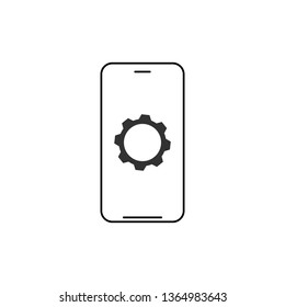 Mobile phone and gear, smartphone and cog. Modern signs, outline symbols, thin line icons set for websites, web design, mobile app, infographics. Vector illustration isolated on white background.