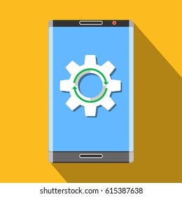 Mobile phone with gear symbol flat icon
