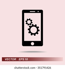 Mobile phone with gears sign icon, vector illustration. Flat design style