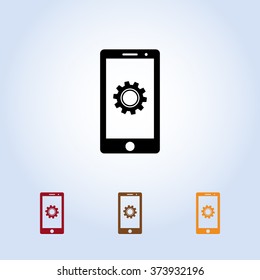 Mobile phone with gears sign icon, vector illustration. Flat design style