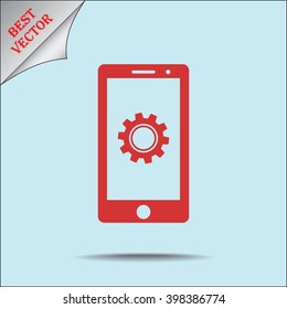 Mobile phone with gears sign icon, vector illustration. Flat design style