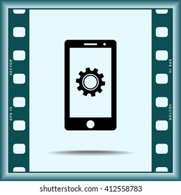 Mobile phone with gears sign icon, vector illustration. Flat design style
