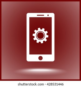 Mobile phone with gears sign icon, vector illustration. Flat design style