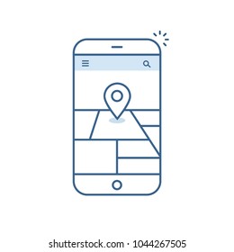 Mobile phone geolocation on screen. Minimal vector illustration
