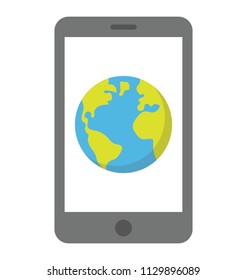 
Mobile phone with globe on screen symbolising mobile technology
