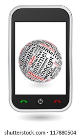 mobile phone with globe textured words