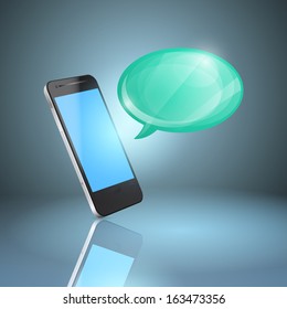 Mobile phone with glossy speech bubble. EPS10 vector.