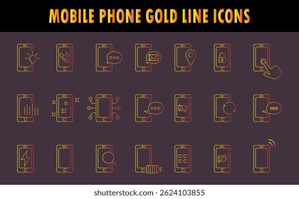 Mobile phone gold line icons. luxury smartphone icons.