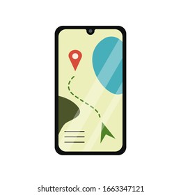Mobile phone with GPS navigation. Isolated on a white background. Stock vector graphics.